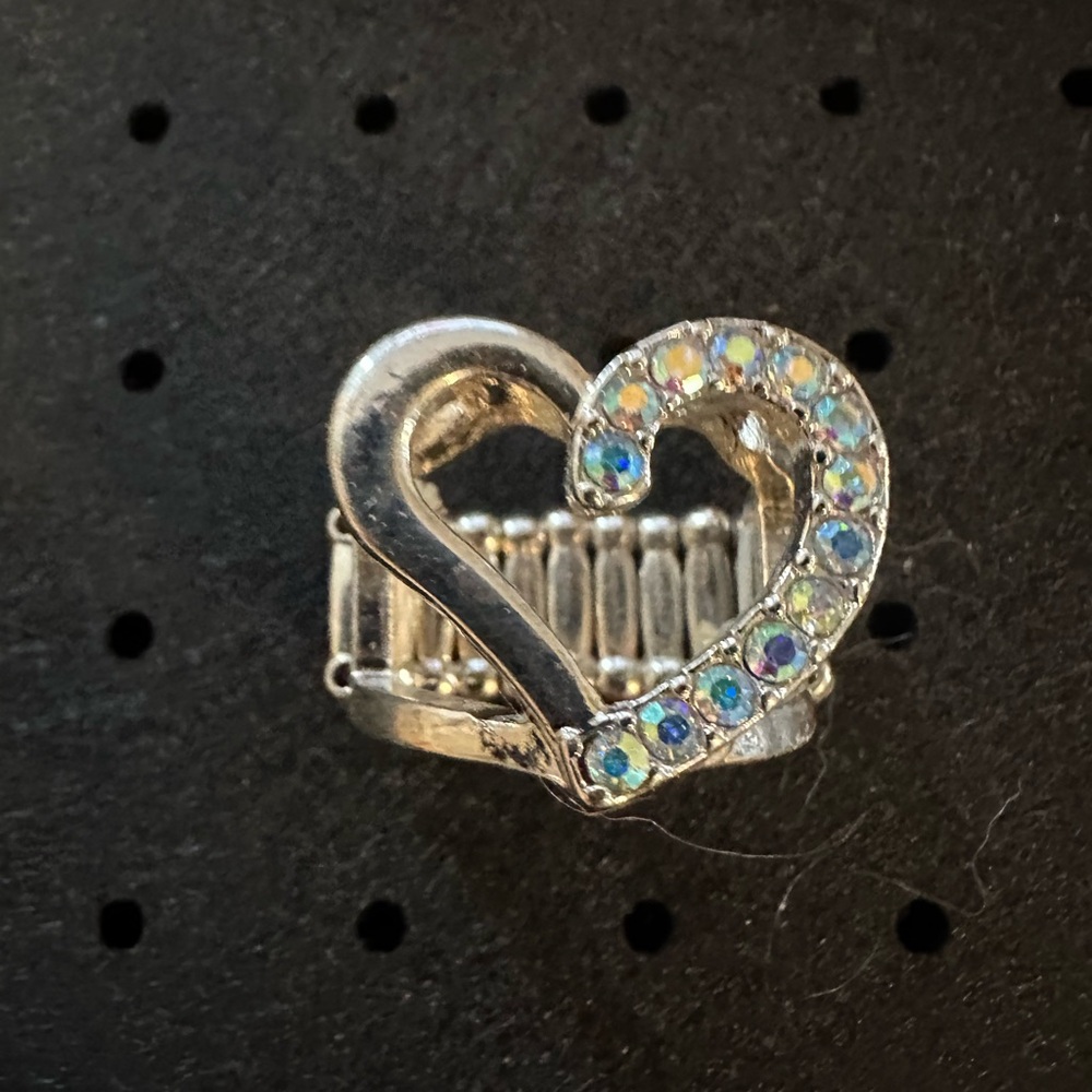 Silver Heart Ring with Iridescent Stones - Women Jewelry